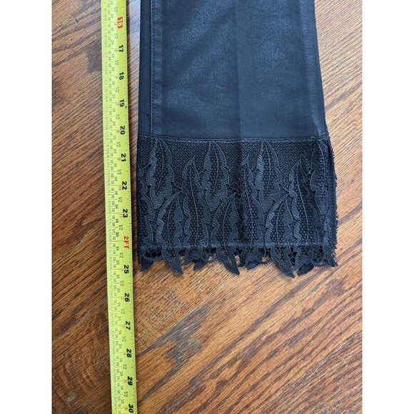 J Brand Selena Black Coated Cropped Lace Hem Mid-Rise Bootcut Boho Jeans Sz 24 - Picture 8 of 9